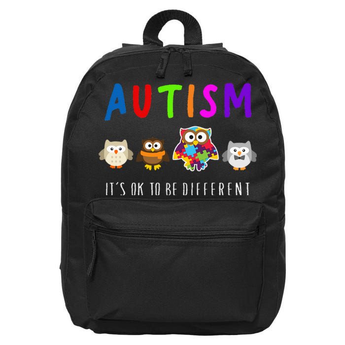 Autism Owl It's Ok to be Different Autism Awareness 16 in Basic Backpack