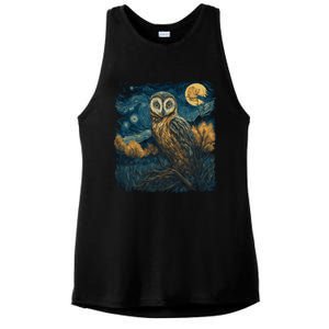 An Owl In The Night Forest Painting Ladies PosiCharge Tri-Blend Wicking Tank