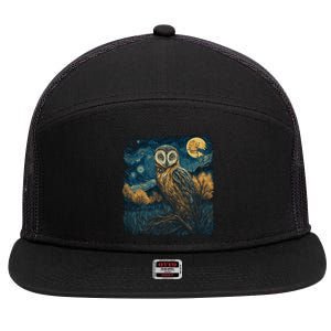 An Owl In The Night Forest Painting 7 Panel Mesh Trucker Snapback Hat