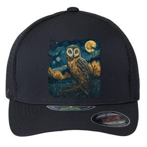 An Owl In The Night Forest Painting Flexfit Unipanel Trucker Cap