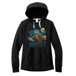 An Owl In The Night Forest Painting Women's Fleece Hoodie