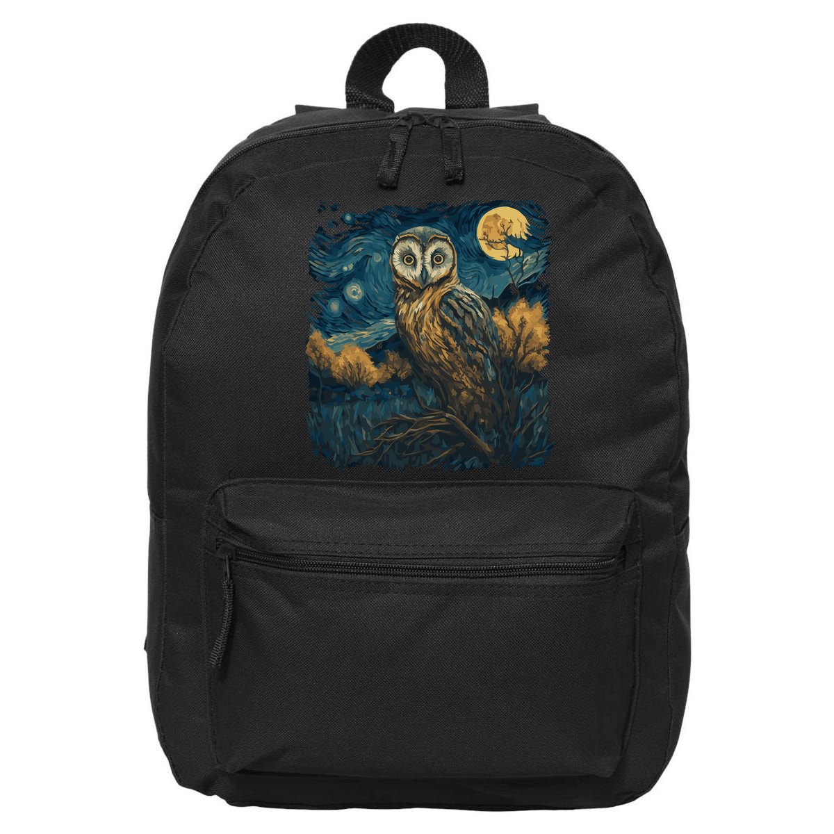 An Owl In The Night Forest Painting 16 in Basic Backpack