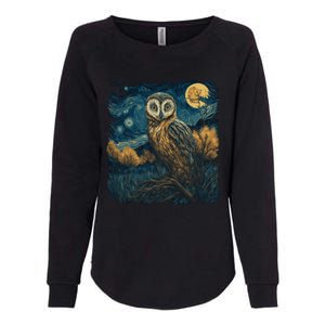 An Owl In The Night Forest Painting Womens California Wash Sweatshirt