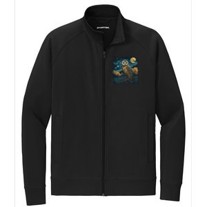 An Owl In The Night Forest Painting Stretch Full-Zip Cadet Jacket