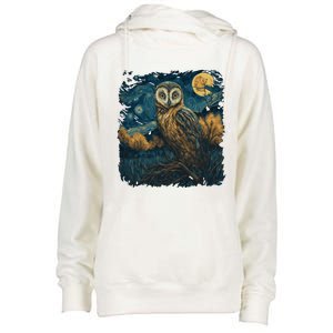 An Owl In The Night Forest Painting Womens Funnel Neck Pullover Hood