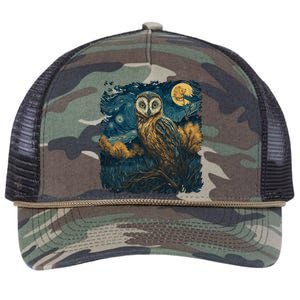 An Owl In The Night Forest Painting Retro Rope Trucker Hat Cap