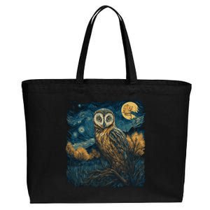 An Owl In The Night Forest Painting Cotton Canvas Jumbo Tote