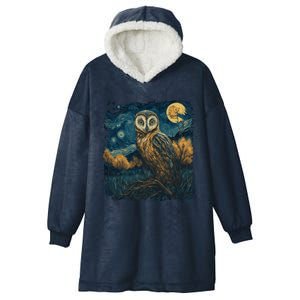 An Owl In The Night Forest Painting Hooded Wearable Blanket