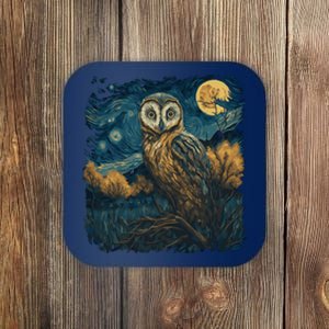 An Owl In The Night Forest Painting Coaster