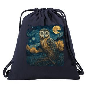 An Owl In The Night Forest Painting Drawstring Bag