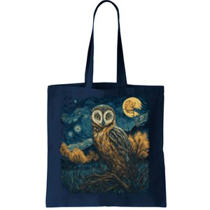 An Owl In The Night Forest Painting Tote Bag