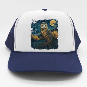 An Owl In The Night Forest Painting Trucker Hat