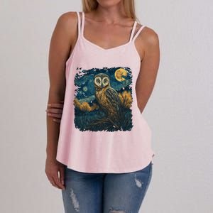 An Owl In The Night Forest Painting Women's Strappy Tank