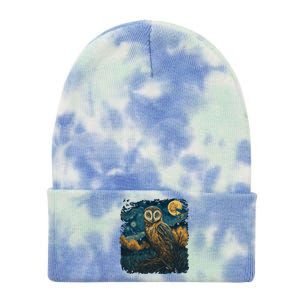 An Owl In The Night Forest Painting Tie Dye 12in Knit Beanie