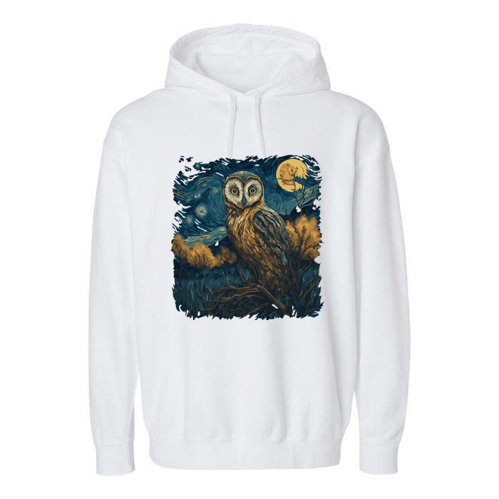 An Owl In The Night Forest Painting Garment-Dyed Fleece Hoodie