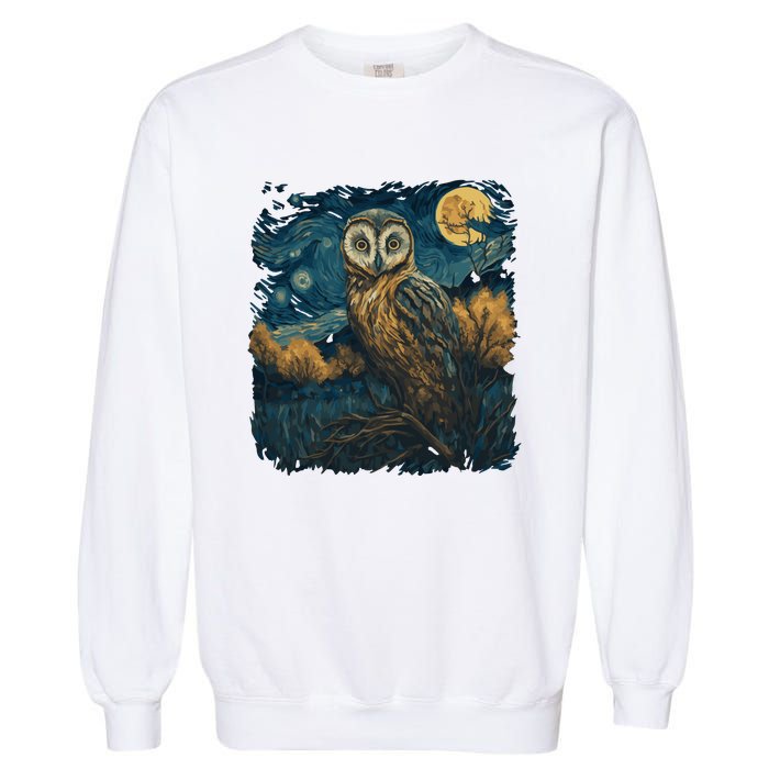 An Owl In The Night Forest Painting Garment-Dyed Sweatshirt