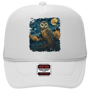 An Owl In The Night Forest Painting High Crown Mesh Back Trucker Hat