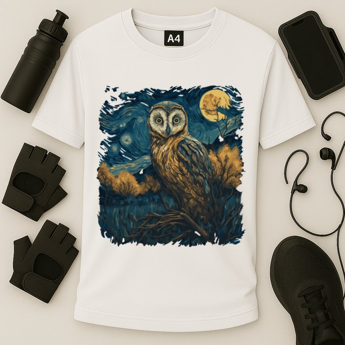An Owl In The Night Forest Painting Cooling Performance Crew T-Shirt