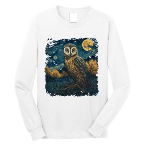 An Owl In The Night Forest Painting Long Sleeve Shirt