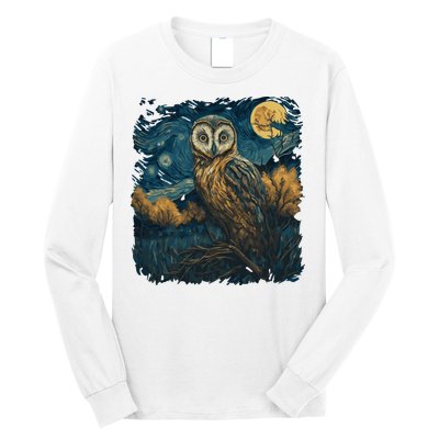 An Owl In The Night Forest Painting Long Sleeve Shirt