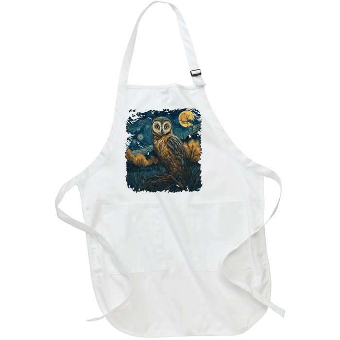 An Owl In The Night Forest Painting Full-Length Apron With Pockets