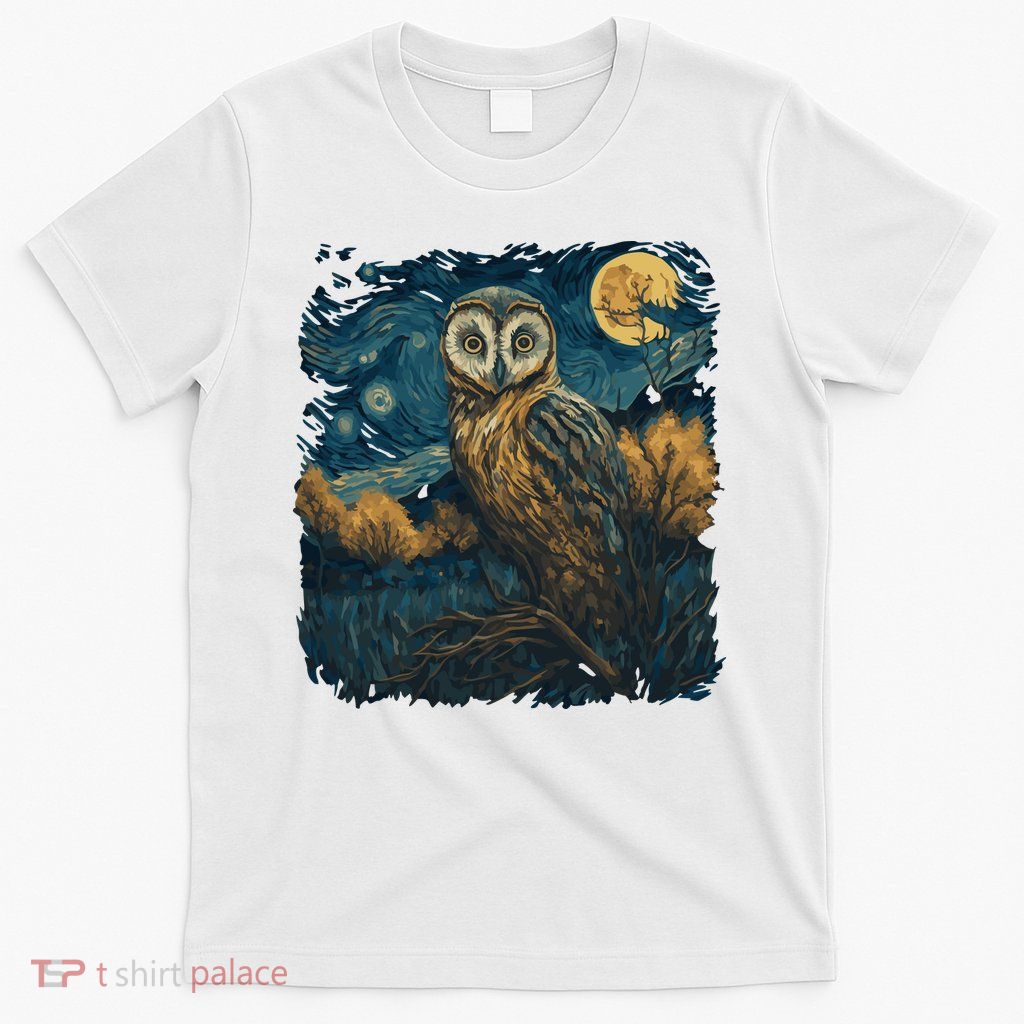 An Owl In The Night Forest Painting T-Shirt