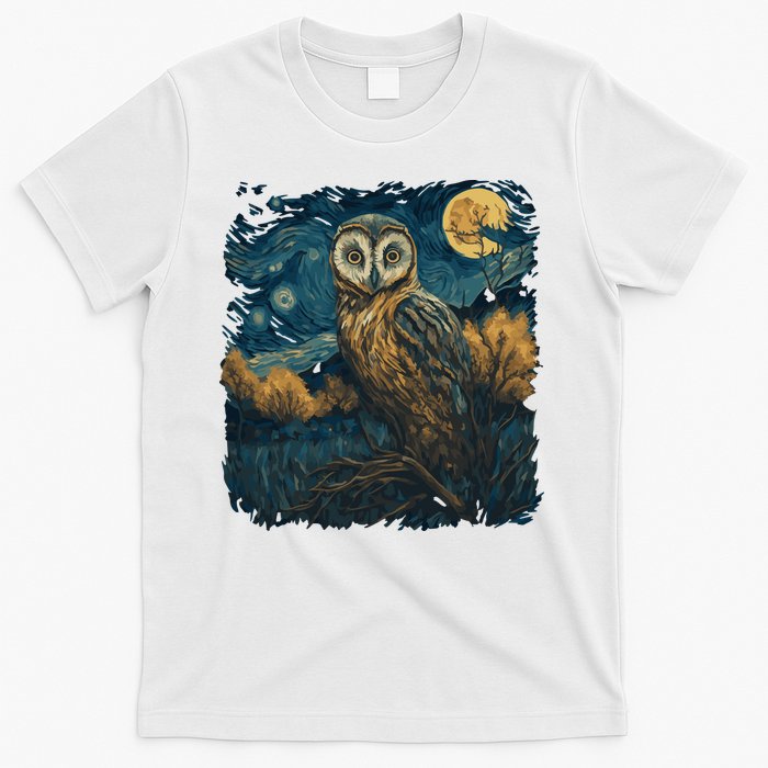 An Owl In The Night Forest Painting T-Shirt