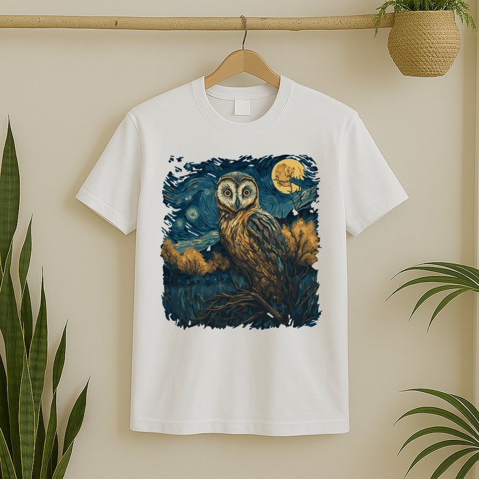 An Owl In The Night Forest Painting T-Shirt