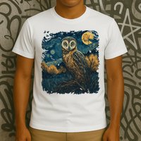 An Owl In The Night Forest Painting T-Shirt