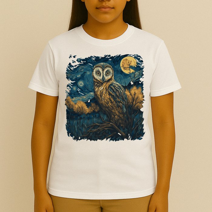 An Owl In The Night Forest Painting T-Shirt