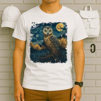 An Owl In The Night Forest Painting T-Shirt