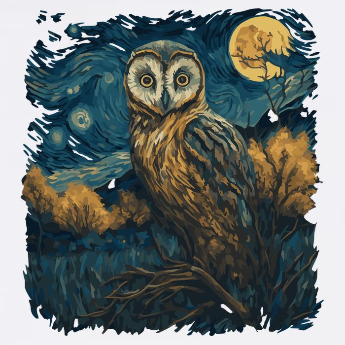 An Owl In The Night Forest Painting T-Shirt