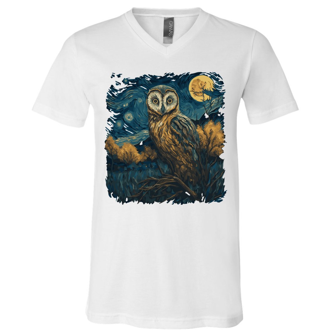 An Owl In The Night Forest Painting V-Neck T-Shirt