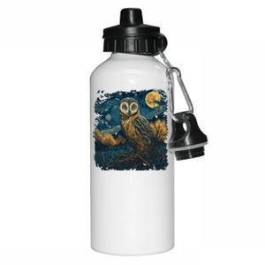 An Owl In The Night Forest Painting Aluminum Water Bottle