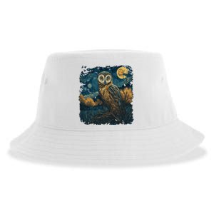 An Owl In The Night Forest Painting Sustainable Bucket Hat