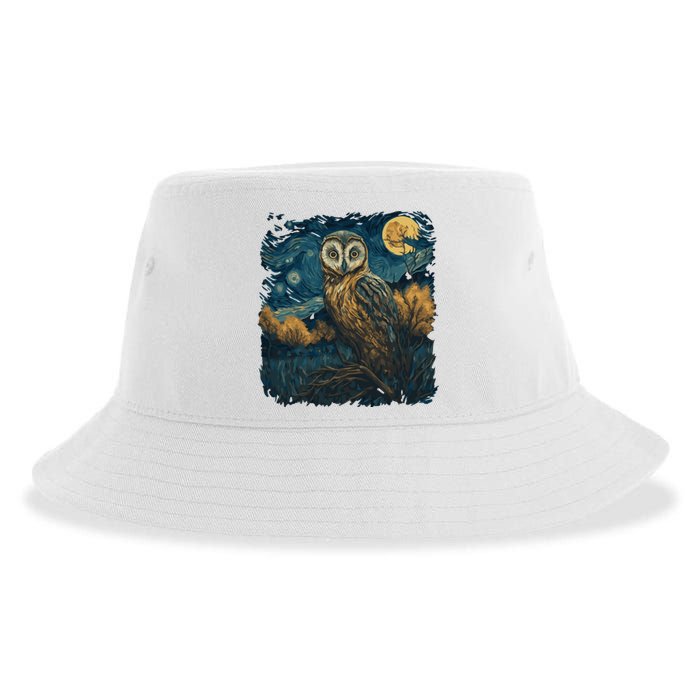 An Owl In The Night Forest Painting Sustainable Bucket Hat