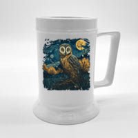 An Owl In The Night Forest Painting Beer Stein