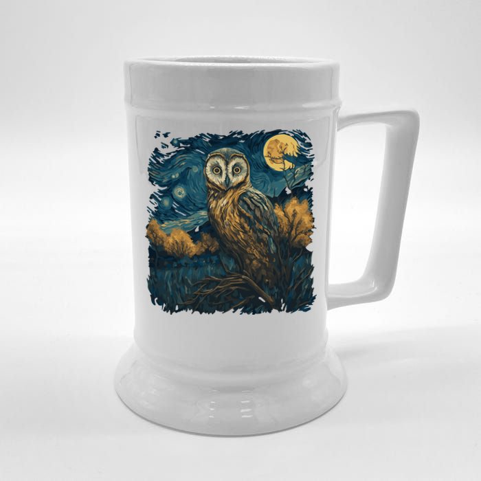 An Owl In The Night Forest Painting Beer Stein