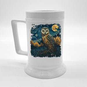 An Owl In The Night Forest Painting Beer Stein