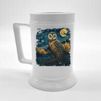 An Owl In The Night Forest Painting Beer Stein