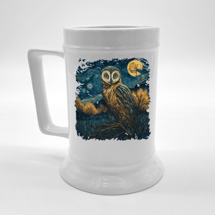 An Owl In The Night Forest Painting Beer Stein