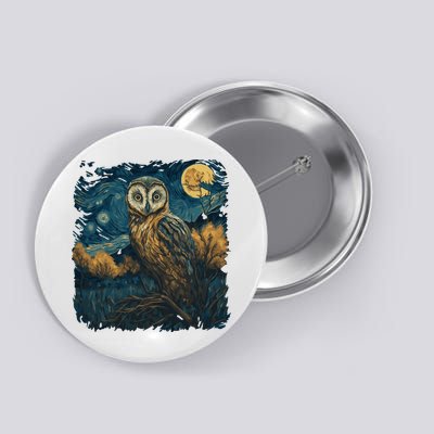 An Owl In The Night Forest Painting Button
