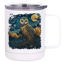 An Owl In The Night Forest Painting 12 oz Stainless Steel Tumbler Cup