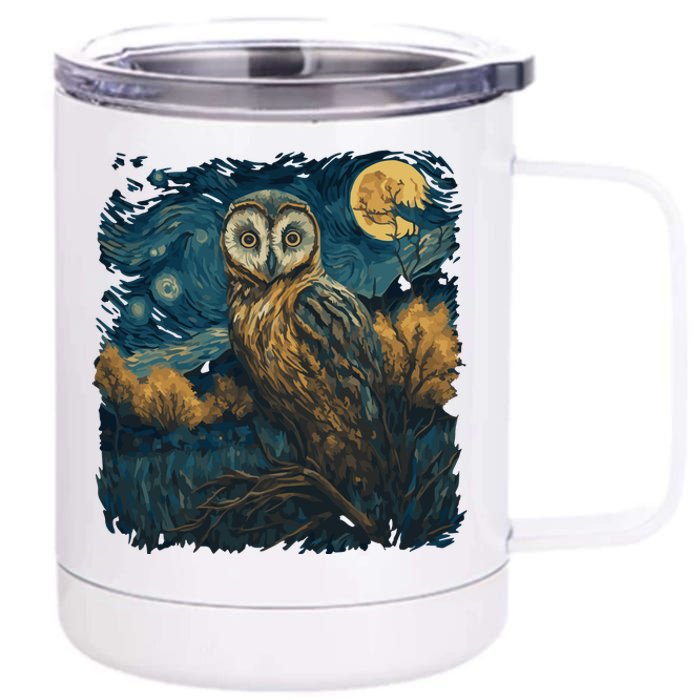 An Owl In The Night Forest Painting 12 oz Stainless Steel Tumbler Cup