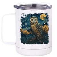 An Owl In The Night Forest Painting 12 oz Stainless Steel Tumbler Cup