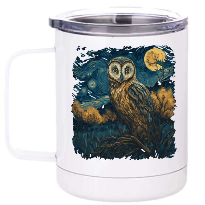 An Owl In The Night Forest Painting 12 oz Stainless Steel Tumbler Cup