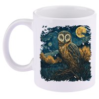 An Owl In The Night Forest Painting 11oz C Handle Ceramic Mug