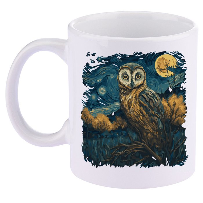 An Owl In The Night Forest Painting 11oz C Handle Ceramic Mug