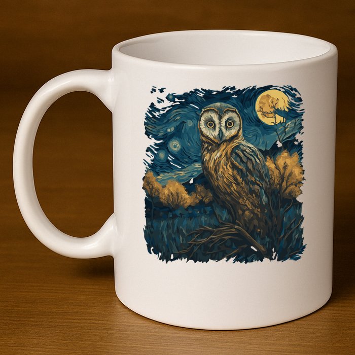 An Owl In The Night Forest Painting 11oz C Handle Ceramic Mug
