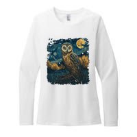 An Owl In The Night Forest Painting Womens CVC Long Sleeve Shirt